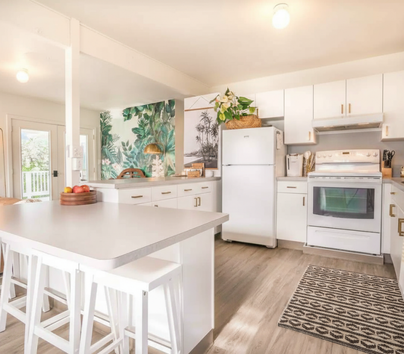 Chinaman’s Ocean Front Beach House 11 Modern kitchen in Oahu beach house vacation rental